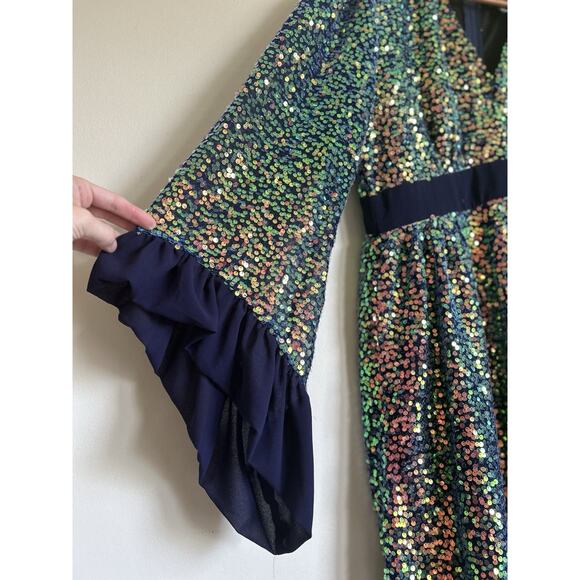 Unique Vintage Plus Size L 10/12 1970s Navy Glitter Sequin Maxi Dress! - Picture 3 of 9
